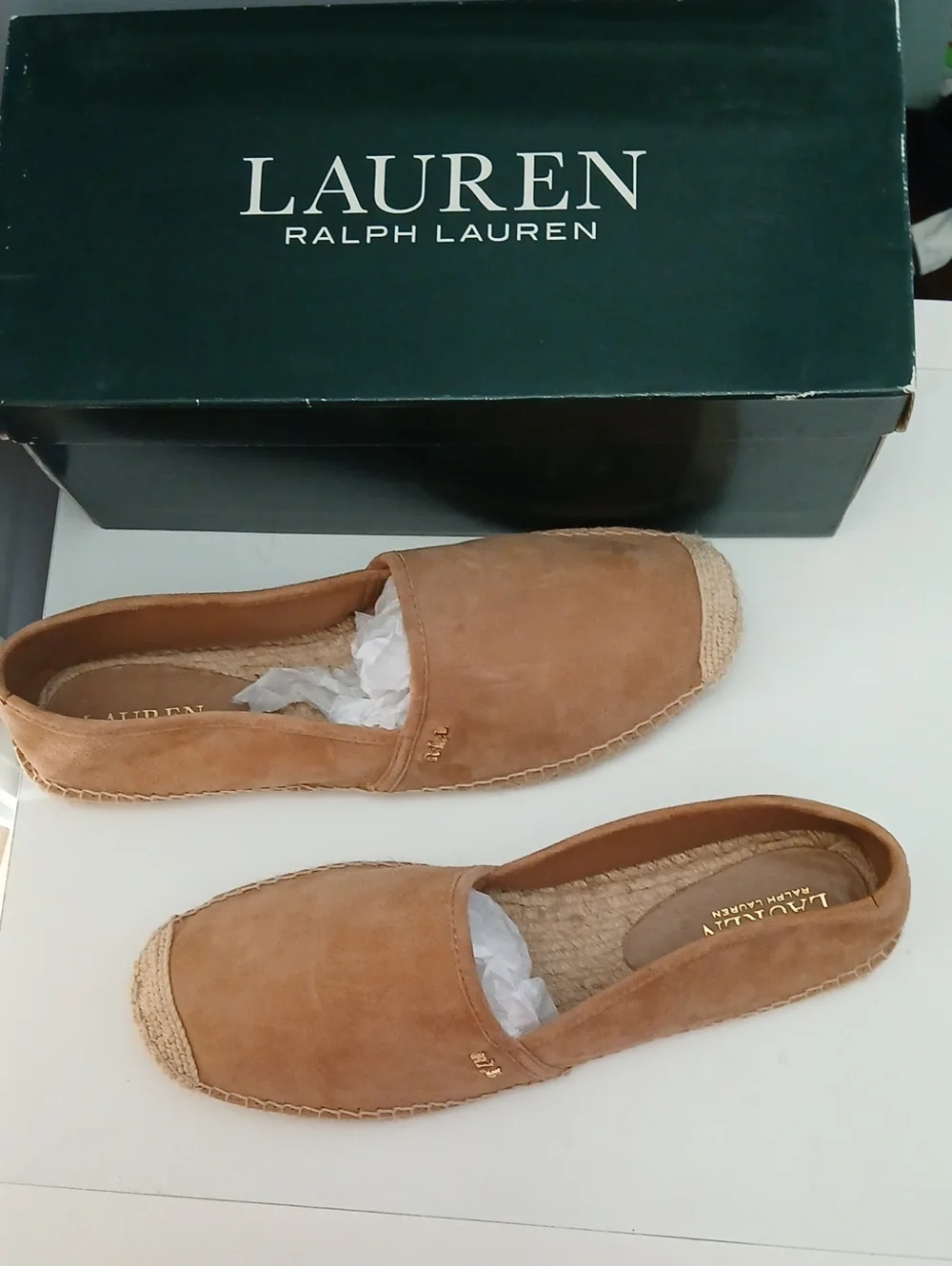 Lauren Ralph Lauren Cognac Suede Espadrille Flats